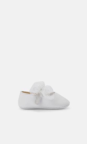 TULLE PEARLS HANDMADE DECORATED SINGLE STRAP VELCRO LEATHER BALLERINAS