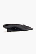 SHARP CROCO-EMBOSSED WEDGE MULES