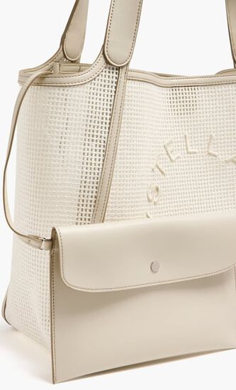 Embroidered mesh tote bag