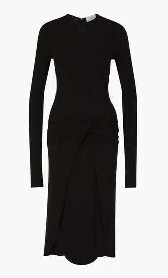 VI CREPE TWIST MIDI DRESS BLACK BLACK