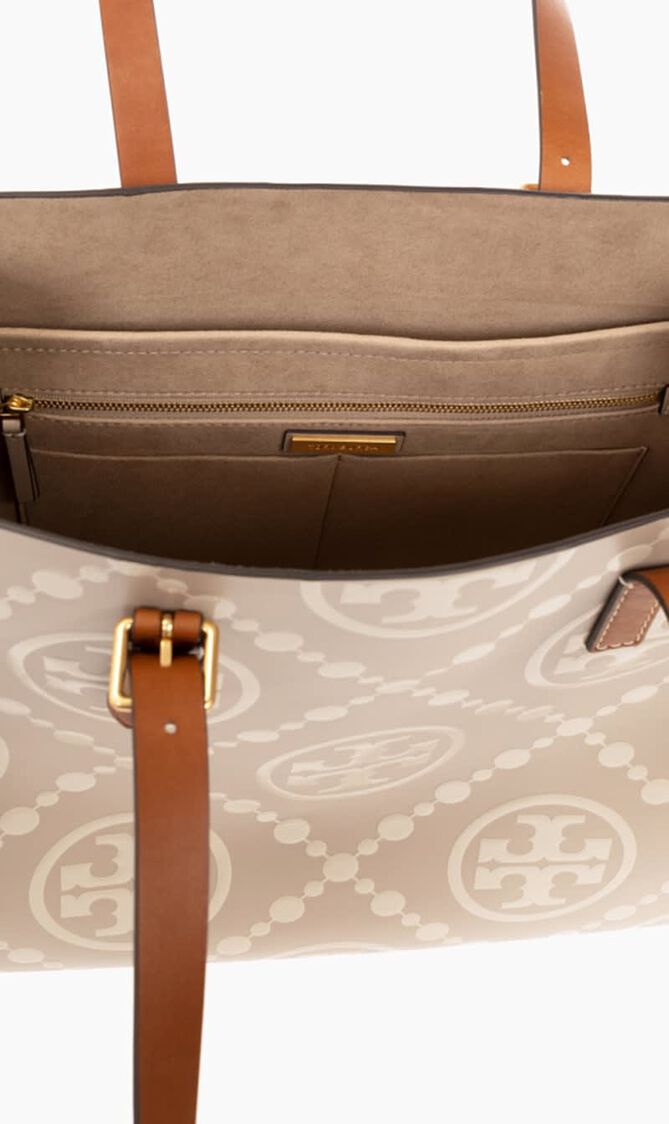 T Monogram Contrast Tote Bag
