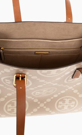 T Monogram Contrast Tote Bag