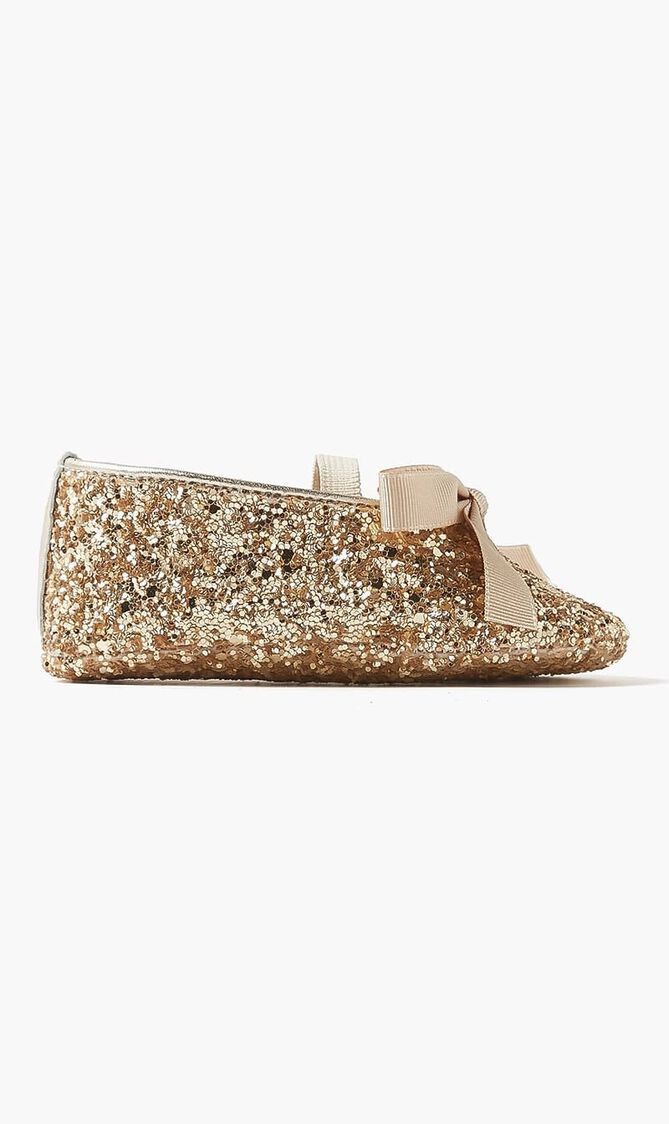 Gros Grain Bow Embellished Glitter Fabric Ballerinas