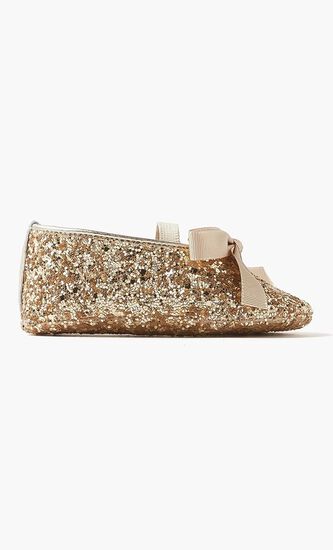 Gros Grain Bow Embellished Glitter Fabric Ballerinas
