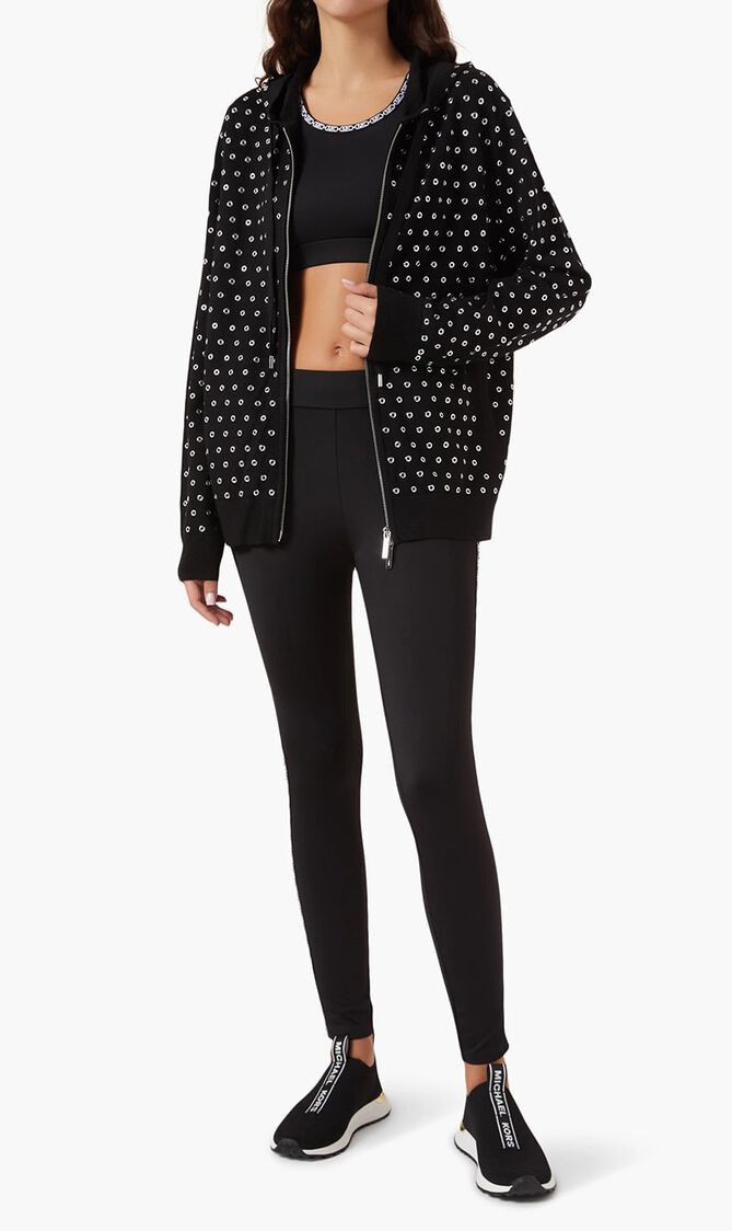 Grommeted Wool Zip-Up Hoodie