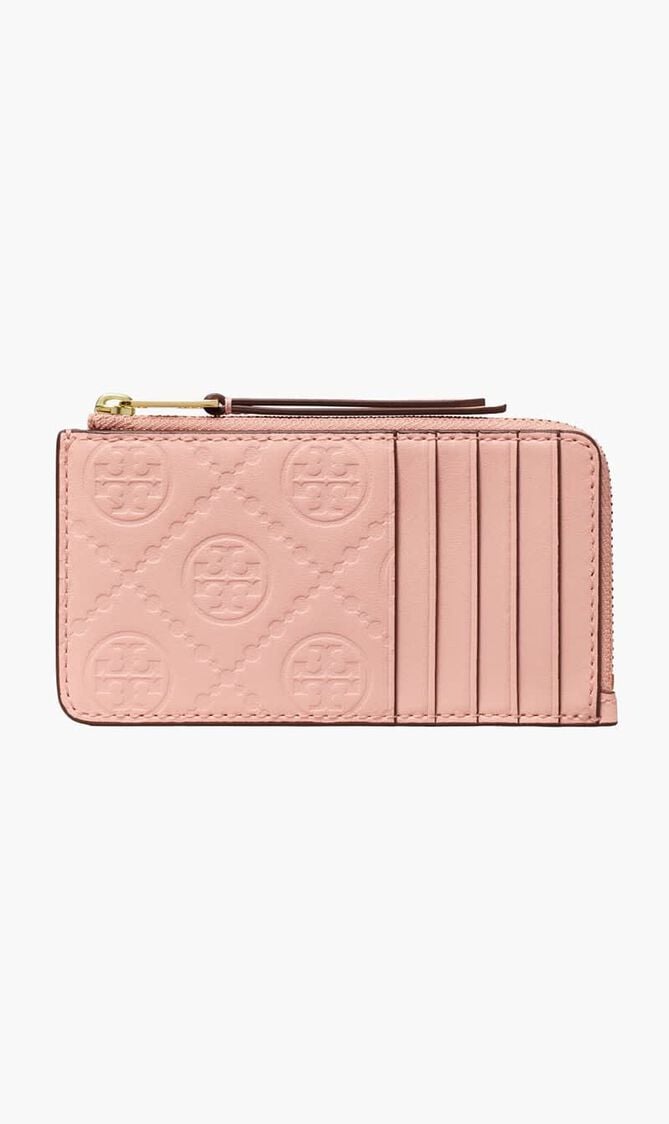 T Monogram Leather Zip Card Case