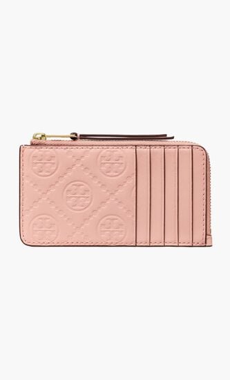 T Monogram Leather Zip Card Case