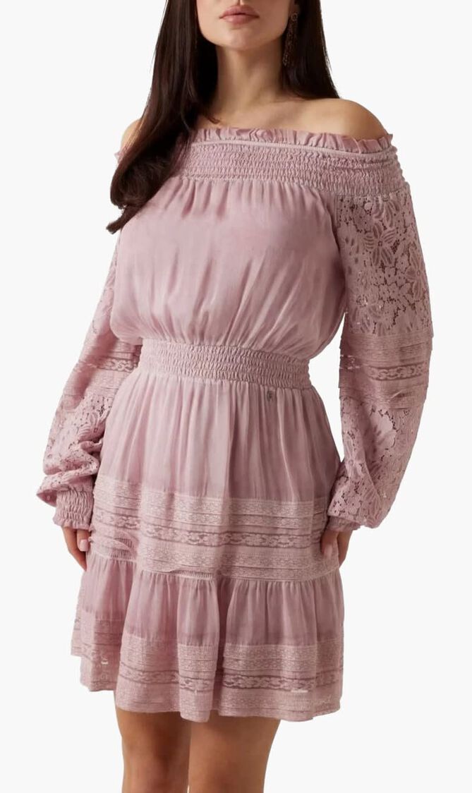 Silk Blend Off Shoulder Mini Dress