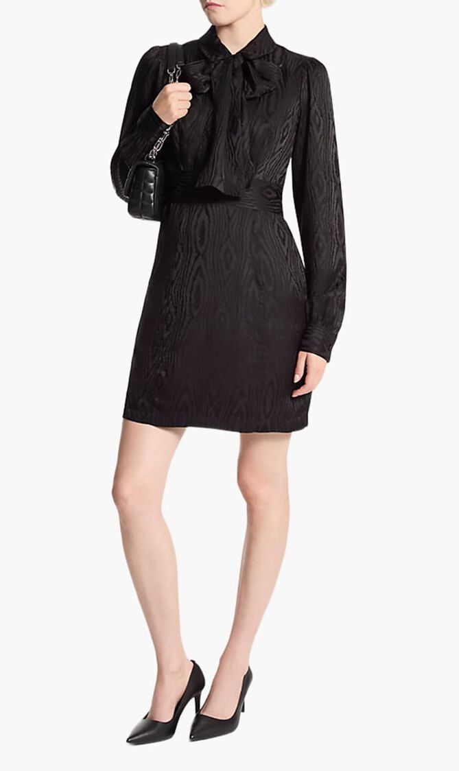 Moire Tie-Neck Dress