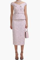 PINK BOUCLE PEARL MIDI DRESS