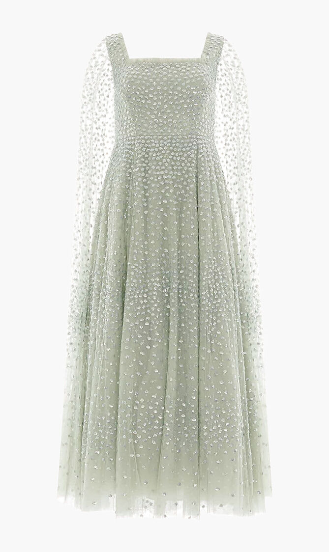 Scatter Dot Cape Sleeves Ankle Gown