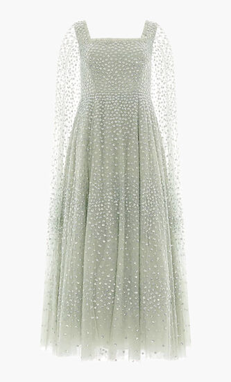 Scatter Dot Cape Sleeves Ankle Gown