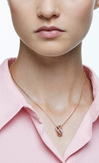 Twist Necklace, White, Rose Gold-Tone Plated