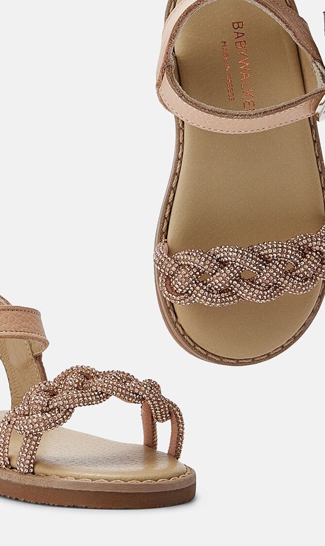 CRYSTAL BRAID BAND EMBELLISHED LEATHER SANDAL