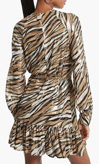 Zebra Fil Coupe Belted Mini Dress