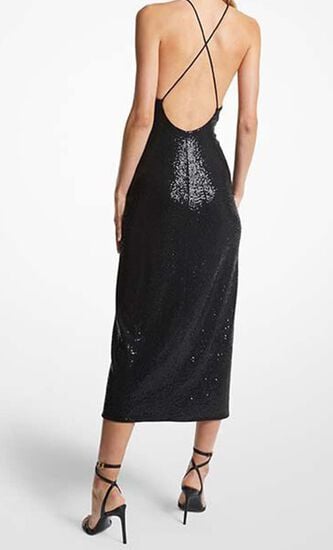 Hand-Embroidered Sequin Stretch Jersey Cascade Dress