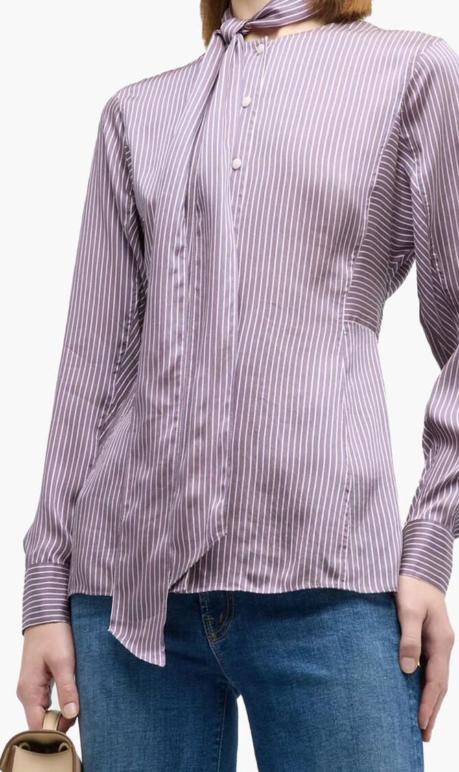 Striped Viscose Bow Blouse