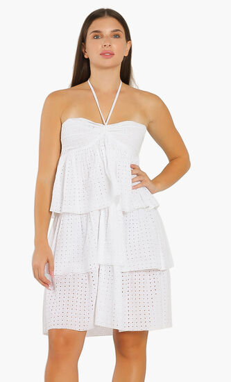 Openwork Halter Mini Dress