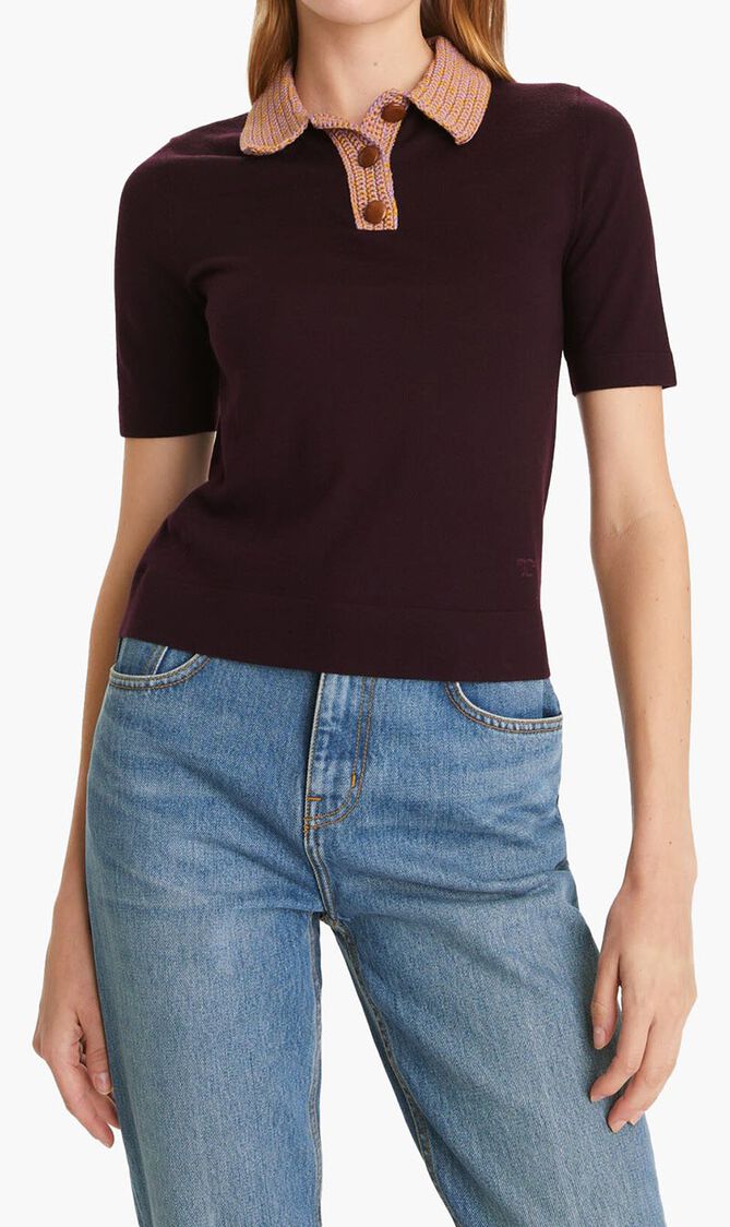 Crochet Collar Knit Polo