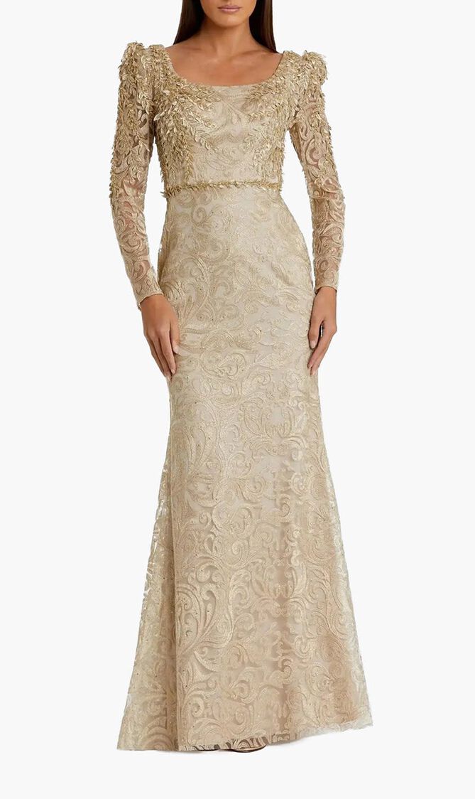 Embroidered Applique Trumpet Gown