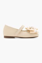 SWAROVSKI CRYSTALS EMBELLISHED BOW SINGLE STRAP LEATHER BALLERINAS