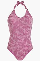 Jacquard Floral Halter One Piece Swimsuit
