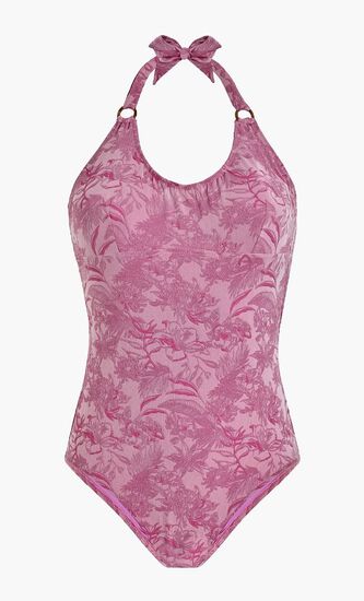 Jacquard Floral Halter One Piece Swimsuit