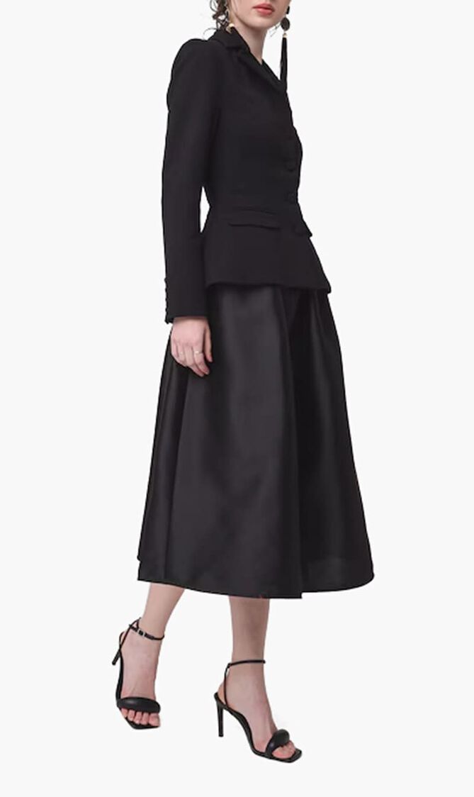 BLACK TAILORED MIDI DRESS