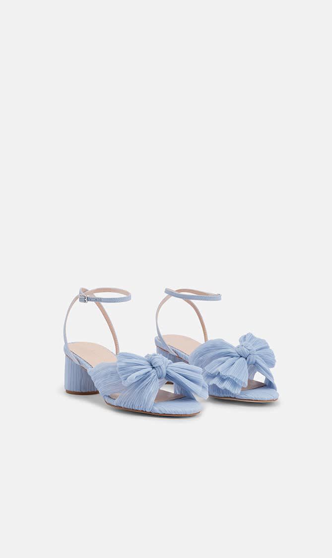 DAHLIA PLEATED KNOT HEELED SANDAL WITH ANKLE STRAP