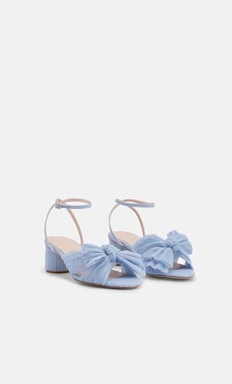 DAHLIA PLEATED KNOT HEELED SANDAL WITH ANKLE STRAP