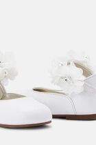 SINGLE STRAP VELCRO FLOWERS PEARLS SWAROVSKI CRYSTALS EMBELLISHED LEATHER BALLERINAS