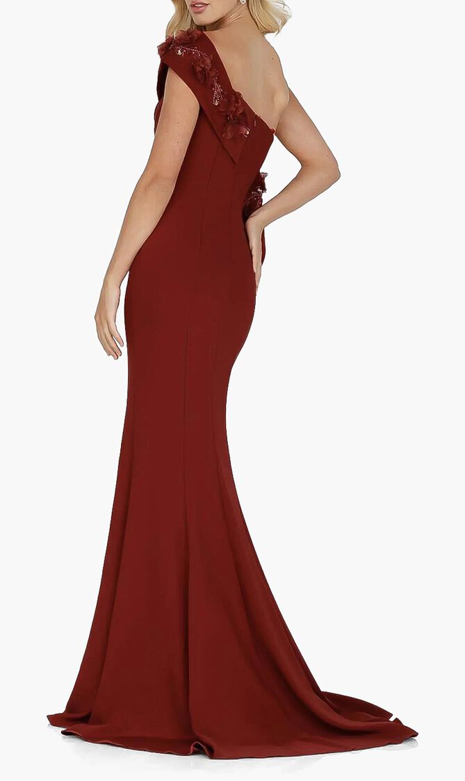Salmon Long Crepe Back Satin Evening Dress