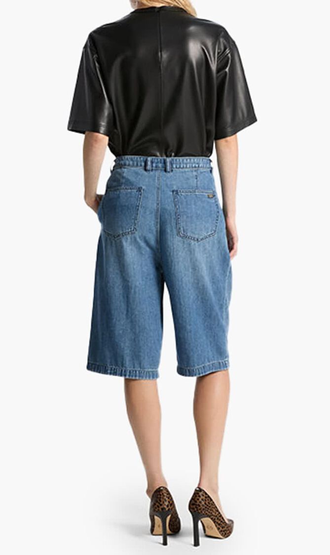 Pleated Bermuda Denim Shorts