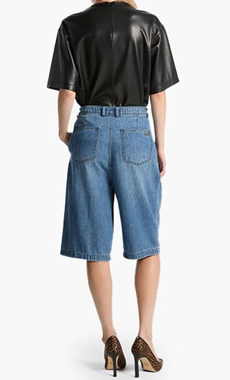 Pleated Bermuda Denim Shorts