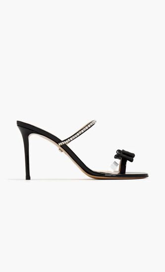 PETITE CADEAU BLACK PATENT LEATHER MULES WITH CRYSTALS(95MM)