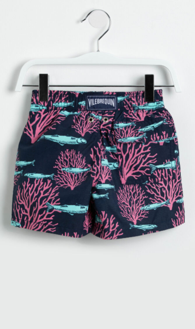 Coral and Fish Print Swim Trunks