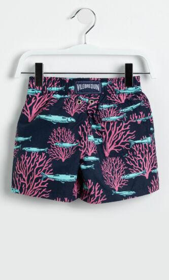 Coral and Fish Print Swim Trunks