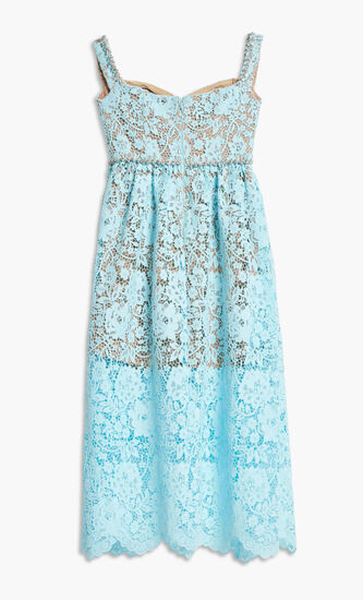 BLUE CORD LACE DIAMANTE MIDI DRESS