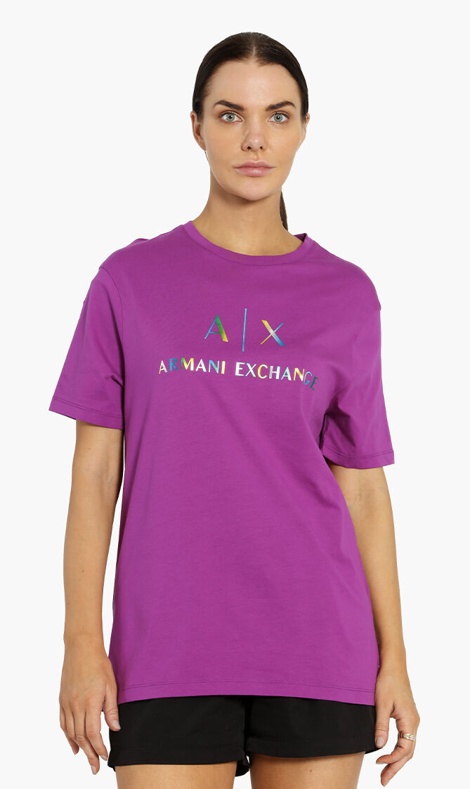 Purple armani exchange t shirt hot sale