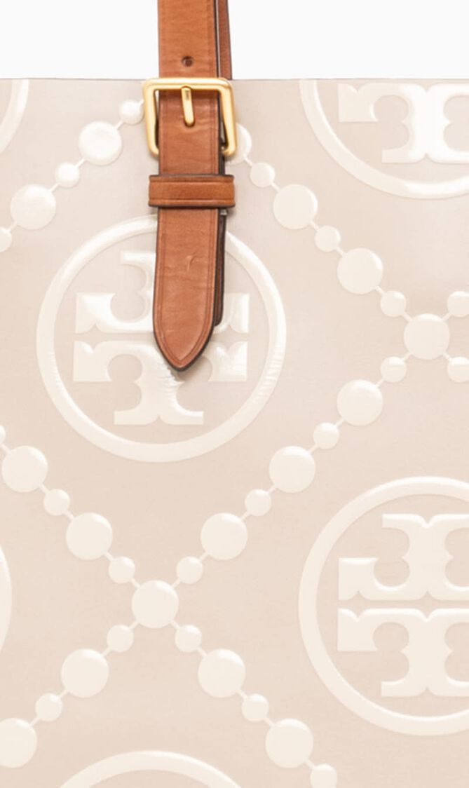 T Monogram Contrast Tote Bag