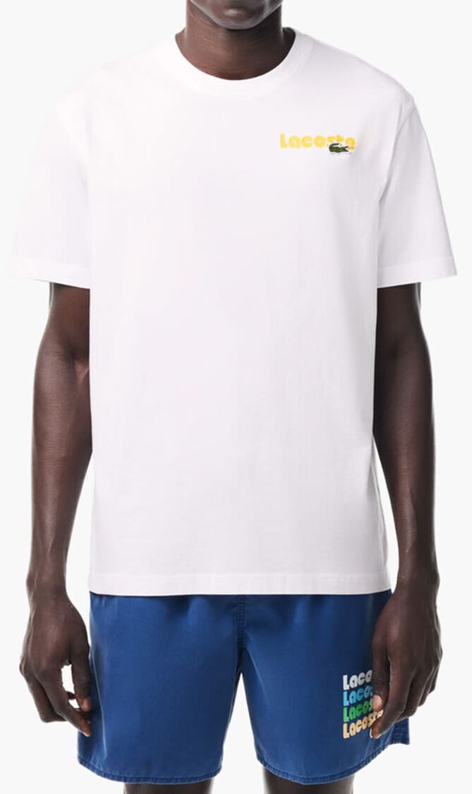 Washed Effect Ombr&eacute; Lacoste Print T-shirt