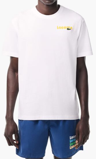 Washed Effect Ombr&eacute; Lacoste Print T-shirt