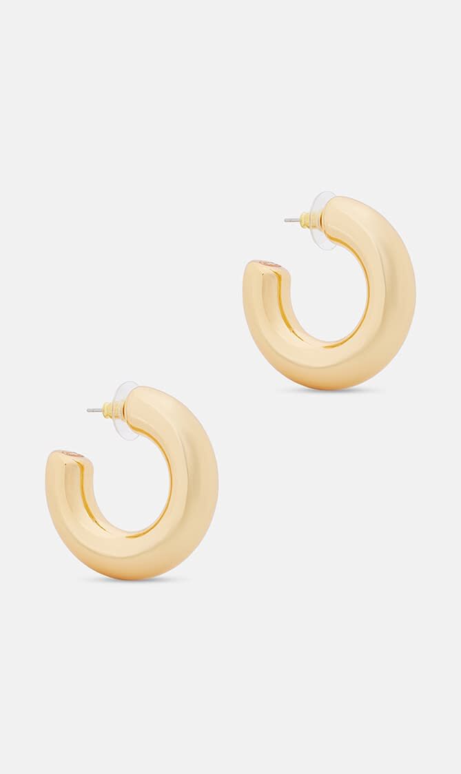 1.5X1.5 POLISHED GOLD C SHAPE TUBE HOOP POST EARRING