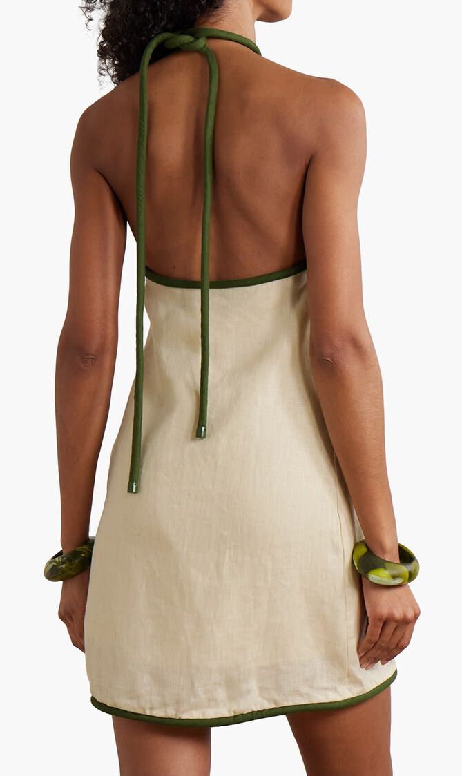 TROPICAL TAPESTRY OFF WHITE HALTER NECK MAXI DRESS