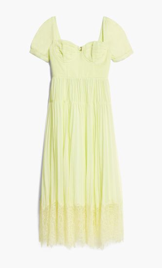 YELLOW CHIFFON LACE DETAIL MIDI DRESS