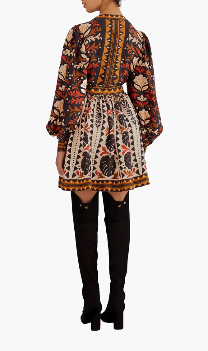 TAPESTRY GARDEN MULTICOLOR V NECKLINE MINI DRESS