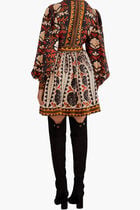 TAPESTRY GARDEN MULTICOLOR V NECKLINE MINI DRESS