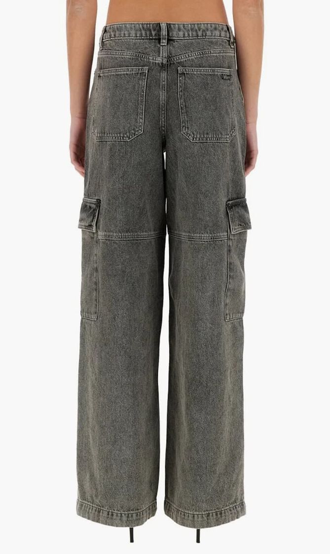 Washed Denim Wide-Leg Cargo Jeans
