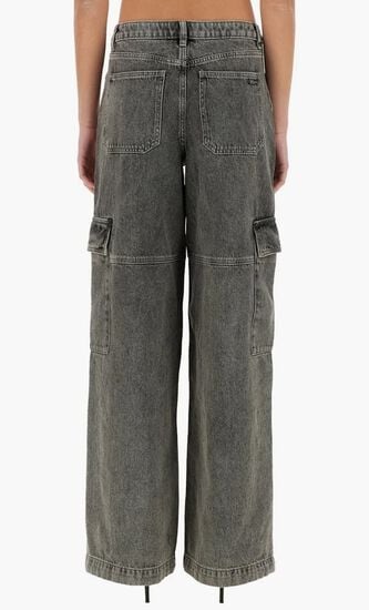 Washed Denim Wide-Leg Cargo Jeans