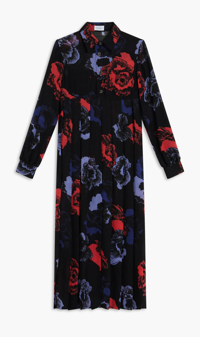 WOOL PRINT POPPIES DRESS